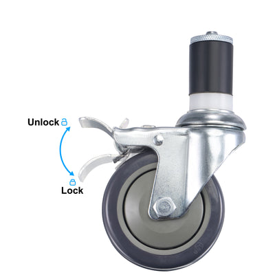 Harfington Swivel Expanding Stem Caster with Brake Load Capacity, for Kitchen Prep Tables, Rubber