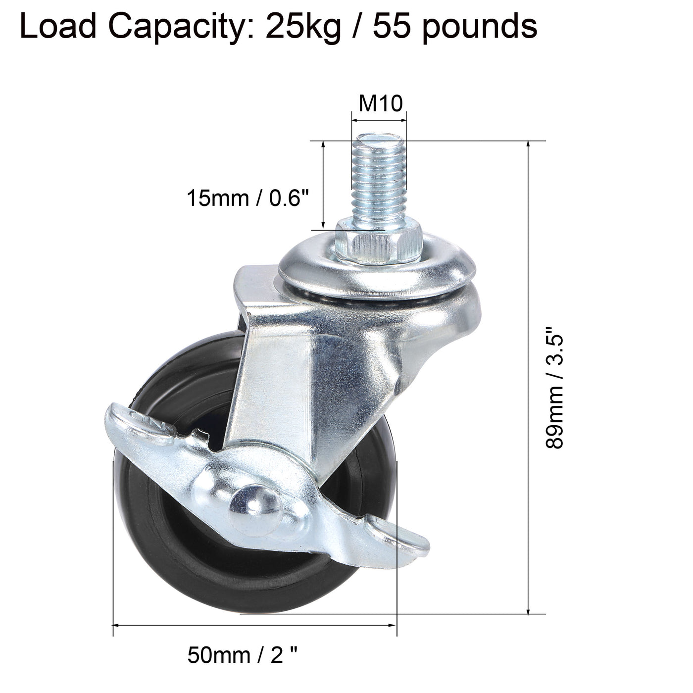 Harfington Swivel Stem Caster with Brake Load Capacity, for Workbench Trolley, PU