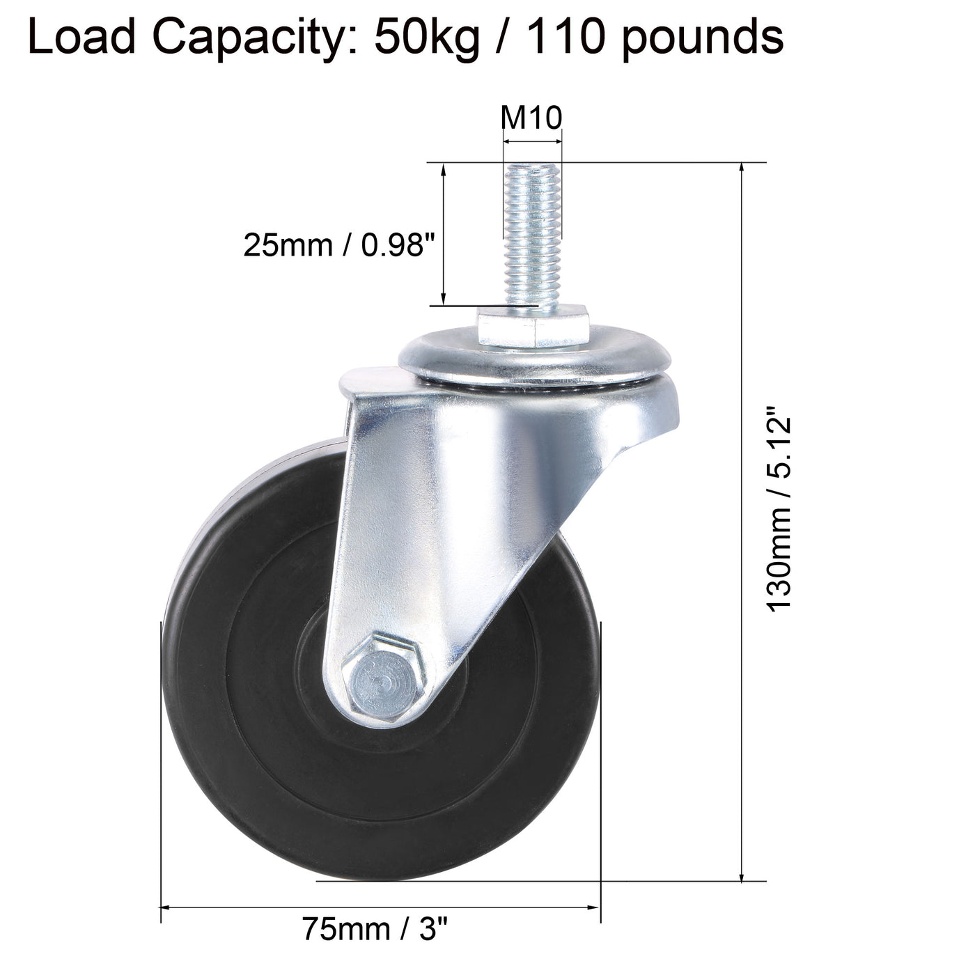 Harfington Swivel Stem Caster for Workbench Trolley, Rubber