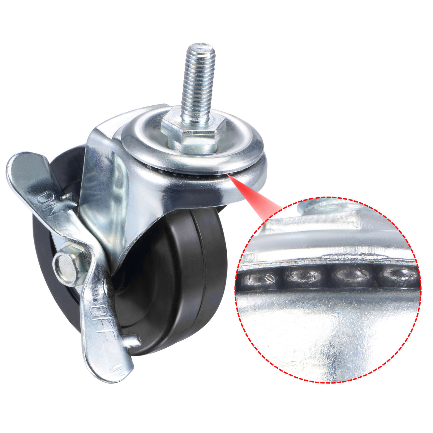 Harfington Swivel Stem Caster with Brake 3" Dia 110Lbs Load Capacity, Rubber, Black