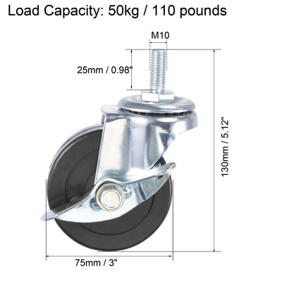 Harfington Swivel Stem Caster with Brake for Workbench Trolley, Rubber
