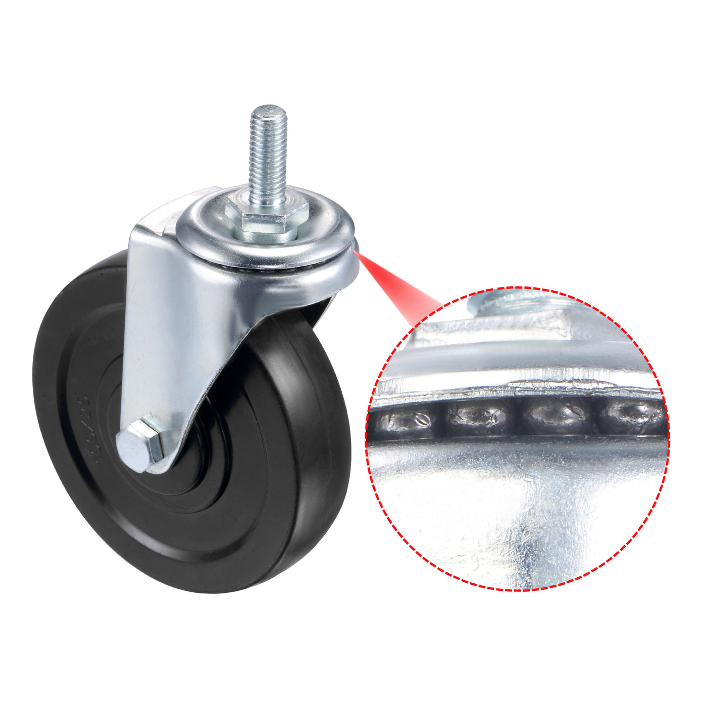 Harfington Swivel Stem Caster 4" Diameter 132Lbs Load Capacity, Rubber, Black