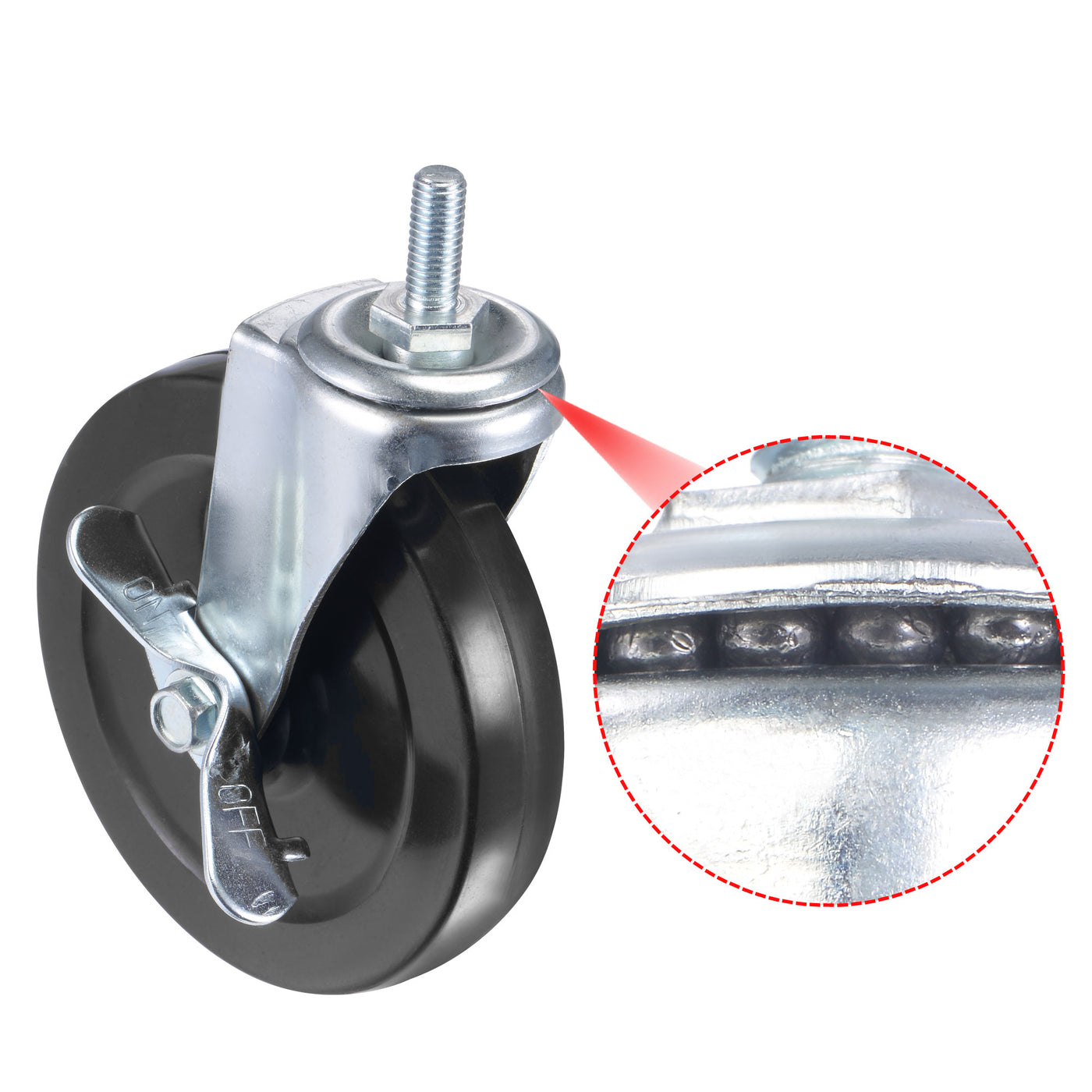 Harfington Swivel Stem Caster with Brake 5" Dia 154Lbs Load Capacity, Rubber, Black