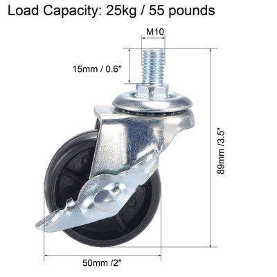 Harfington Swivel Stem Caster with Brake Load Capacity, for Trolley, Nylon
