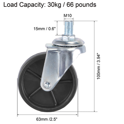 Harfington Swivel Stem Caster 2.5" Diameter 66Lbs Load Capacity, Nylon, Black, 4pcs