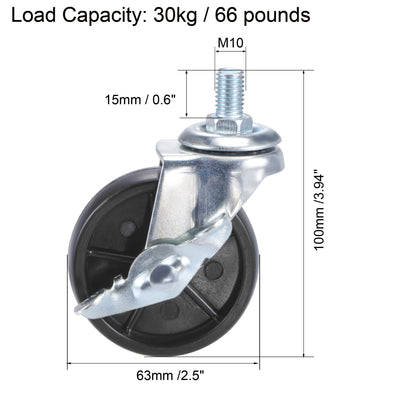 Harfington Swivel Stem Caster with Brake Diameter for Workbench Trolley, TPE