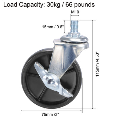 Harfington Swivel Stem Caster with Brake Diameter for Workbench Trolley, TPE