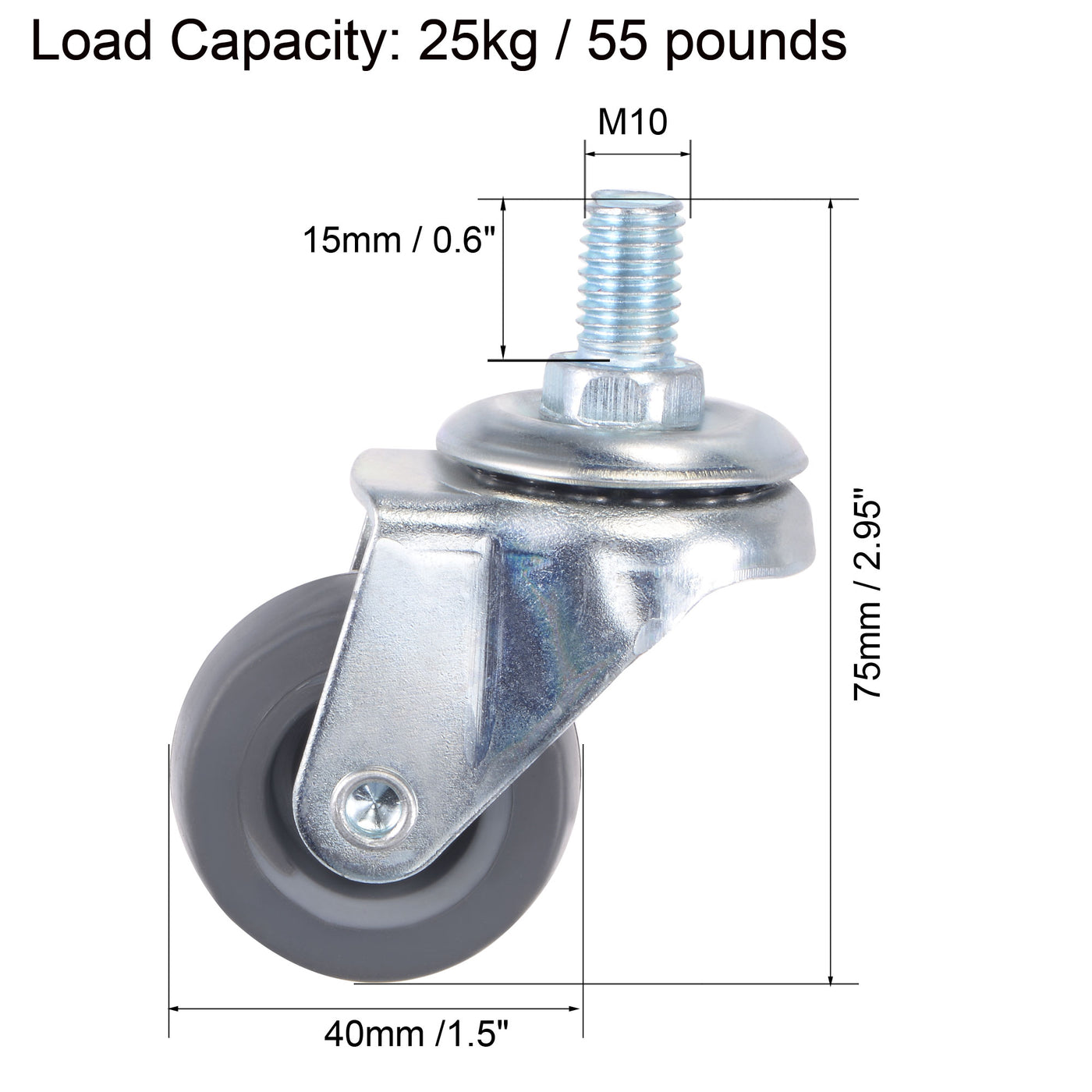 Harfington Swivel Stem Caster 1.5" Diameter 55Lbs Load Capacity, TPE, Gray, 4pcs
