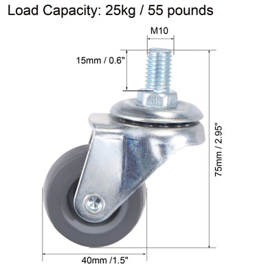 Harfington Swivel Stem Caster 1.5" Diameter 55Lbs Load Capacity, TPE, Gray, 4pcs