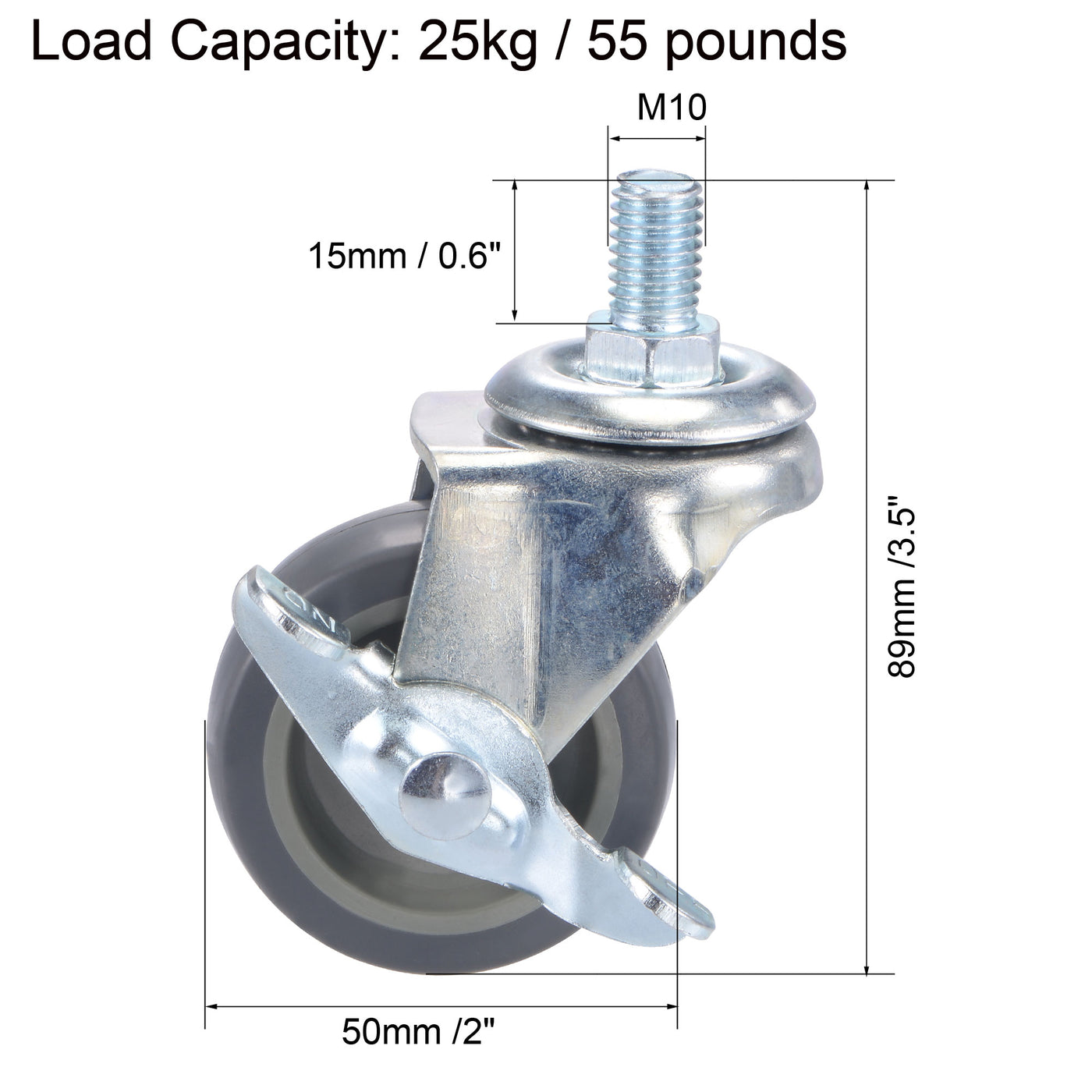 Harfington Swivel Stem Caster with Brake Diameter Load Capacity, for Workbench Trolley, TPE