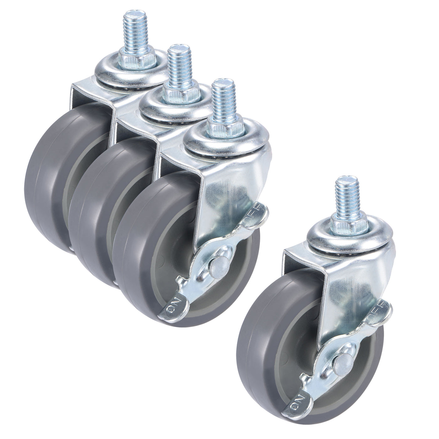 Harfington Swivel Stem Caster with Brake 2.5" Dia 66Lbs Load Capacity, TPE, Gray, 4pcs