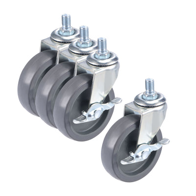 Harfington Swivel Stem Caster with Brake 3" Dia 66Lbs Load Capacity, TPE, Gray, 4pcs