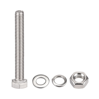 Harfington Hex Head Screws Bolts, Nuts, Flat & Lock Washers Kits, 304 Stainless Steel Fully Thread Hexagon Bolt 6 Sets