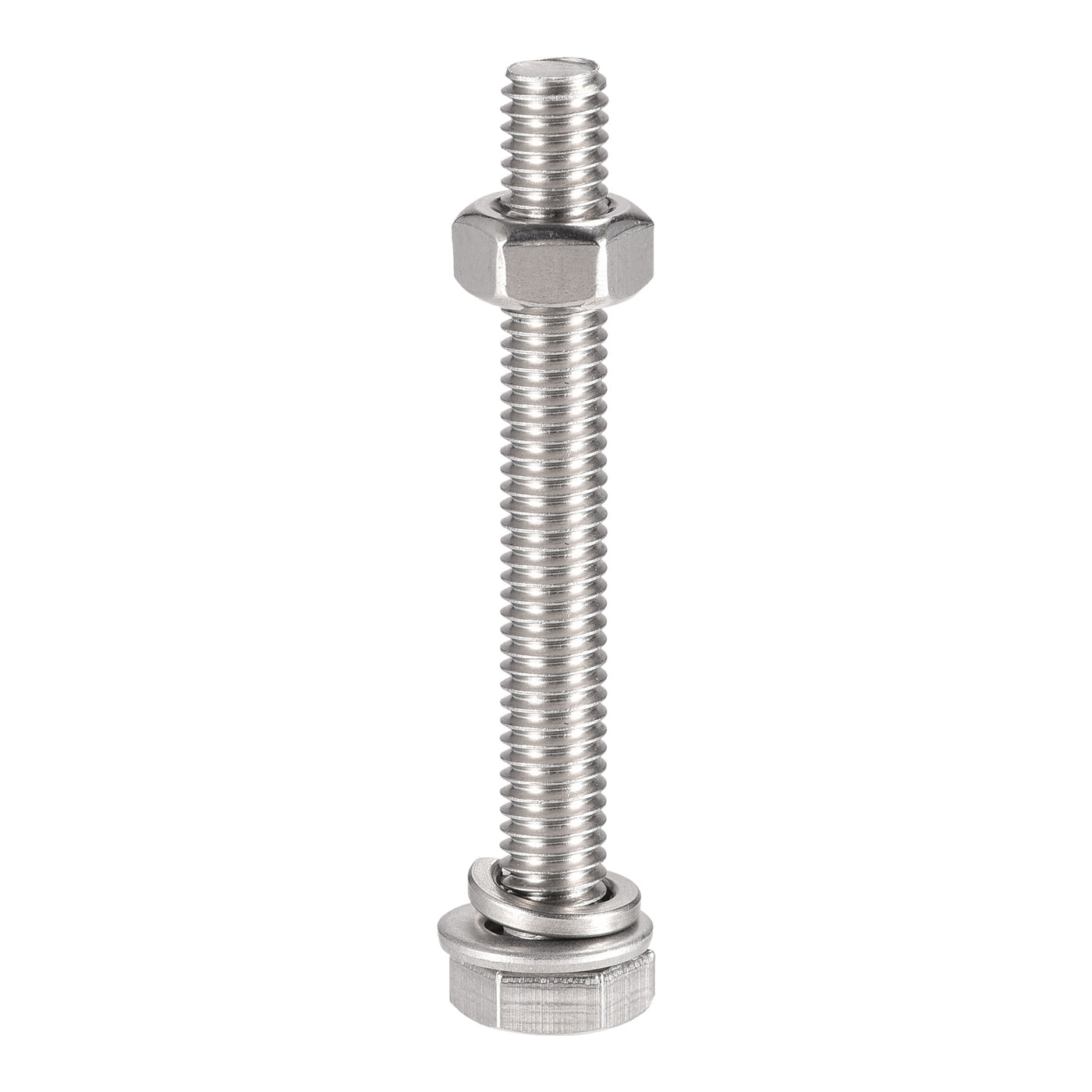 Harfington Hex Head Screws Bolts, Nuts, Flat & Lock Washers Kits, 304 Stainless Steel Fully Thread Hexagon Bolt 6 Sets