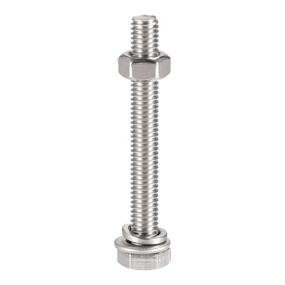 Harfington Hex Head Screws Bolts, Nuts, Flat & Lock Washers Kits, 304 Stainless Steel Fully Thread Hexagon Bolt 6 Sets