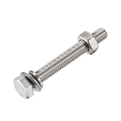 Harfington Hex Head Screws Bolts, Nuts, Flat & Lock Washers Kits, 304 Stainless Steel Fully Thread Hexagon Bolt 6 Sets