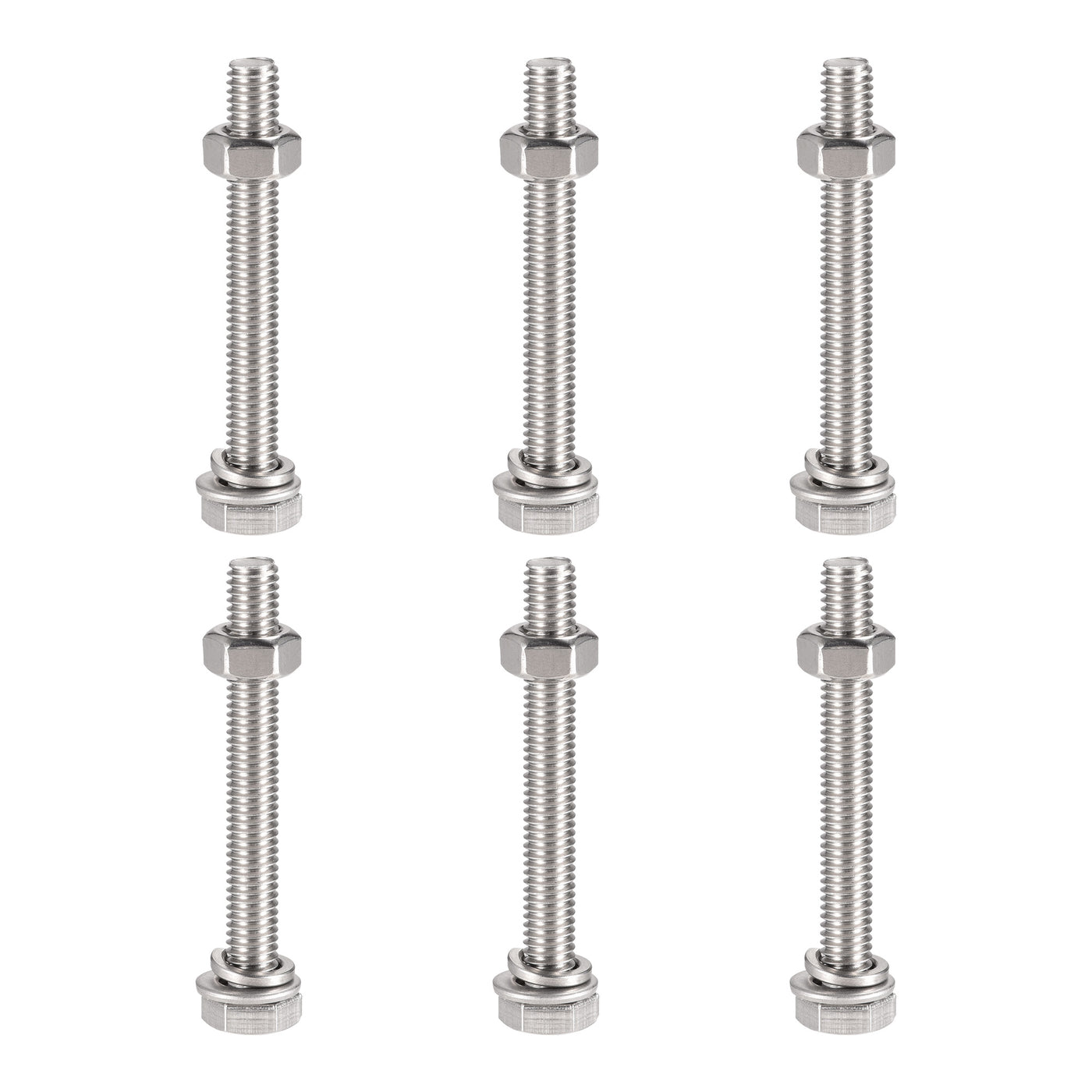 Harfington Hex Head Screws Bolts, Nuts, Flat & Lock Washers Kits, 304 Stainless Steel Fully Thread Hexagon Bolt 6 Sets