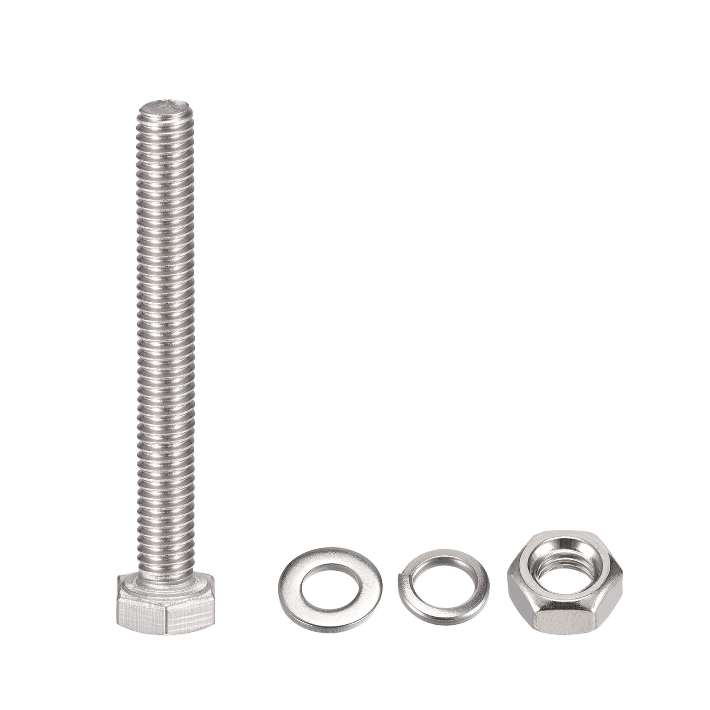 Harfington Hex Head Screws Bolts, Nuts, Flat & Lock Washers Kits, 304 Stainless Steel Fully Thread Hexagon Bolt 6 Sets