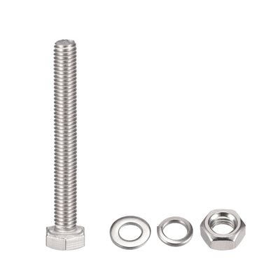 Harfington Hex Head Screws Bolts, Nuts, Flat & Lock Washers Kits, 304 Stainless Steel Fully Thread Hexagon Bolt 6 Sets