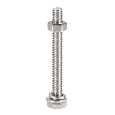 Harfington Hex Head Screws Bolts, Nuts, Flat & Lock Washers Kits, 304 Stainless Steel Fully Thread Hexagon Bolt 6 Sets