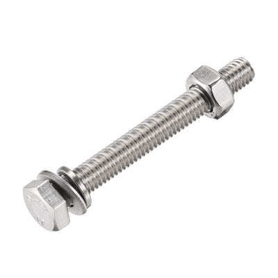 Harfington Hex Head Screws Bolts, Nuts, Flat & Lock Washers Kits, 304 Stainless Steel Fully Thread Hexagon Bolt 6 Sets