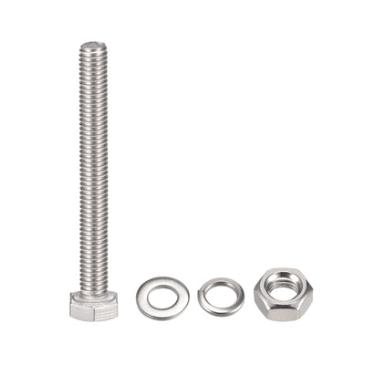 Harfington Hex Head Screws Bolts, Nuts, Flat & Lock Washers Kits, 304 Stainless Steel Fully Thread Hexagon Bolt 6 Sets