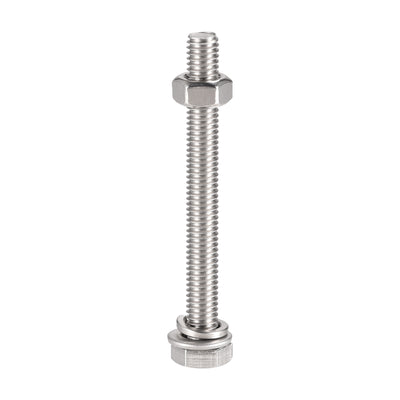 Harfington Hex Head Screws Bolts, Nuts, Flat & Lock Washers Kits, 304 Stainless Steel Fully Thread Hexagon Bolt 6 Sets