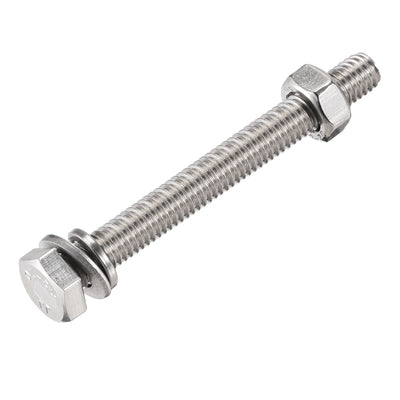 Harfington Hex Head Screws Bolts, Nuts, Flat & Lock Washers Kits, 304 Stainless Steel Fully Thread Hexagon Bolt 6 Sets