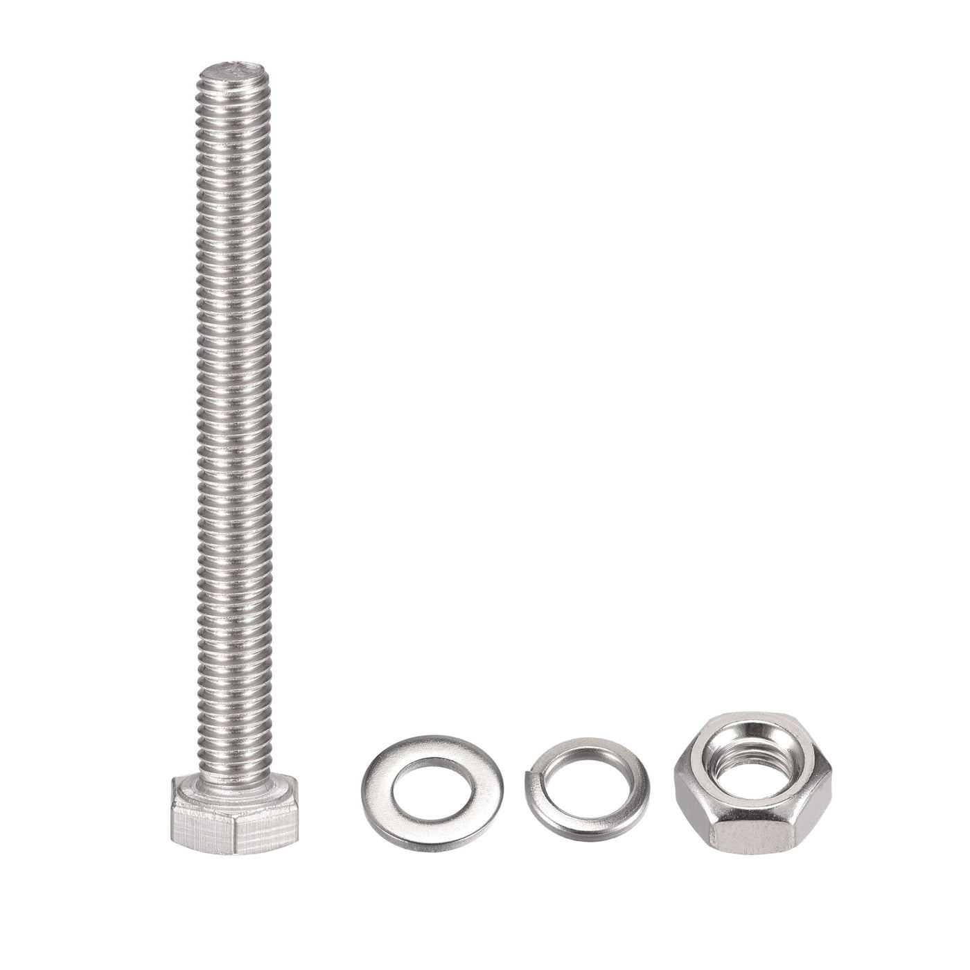 Harfington Hex Head Screws Bolts, Nuts, Flat & Lock Washers Kits, 304 Stainless Steel Fully Thread Hexagon Bolt 6 Sets