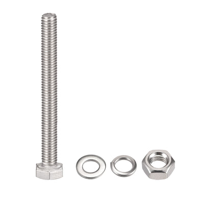 Harfington Hex Head Screws Bolts, Nuts, Flat & Lock Washers Kits, 304 Stainless Steel Fully Thread Hexagon Bolt 6 Sets