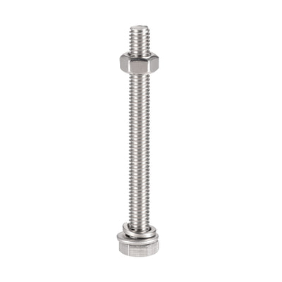 Harfington Hex Head Screws Bolts, Nuts, Flat & Lock Washers Kits, 304 Stainless Steel Fully Thread Hexagon Bolt 6 Sets