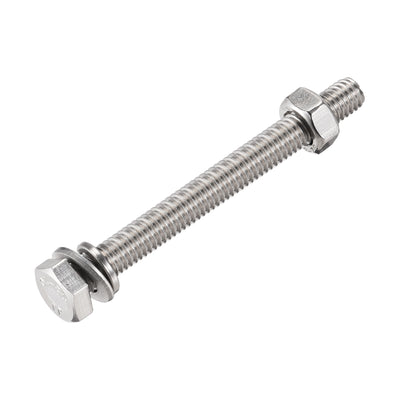 Harfington Hex Head Screws Bolts, Nuts, Flat & Lock Washers Kits, 304 Stainless Steel Fully Thread Hexagon Bolt 6 Sets