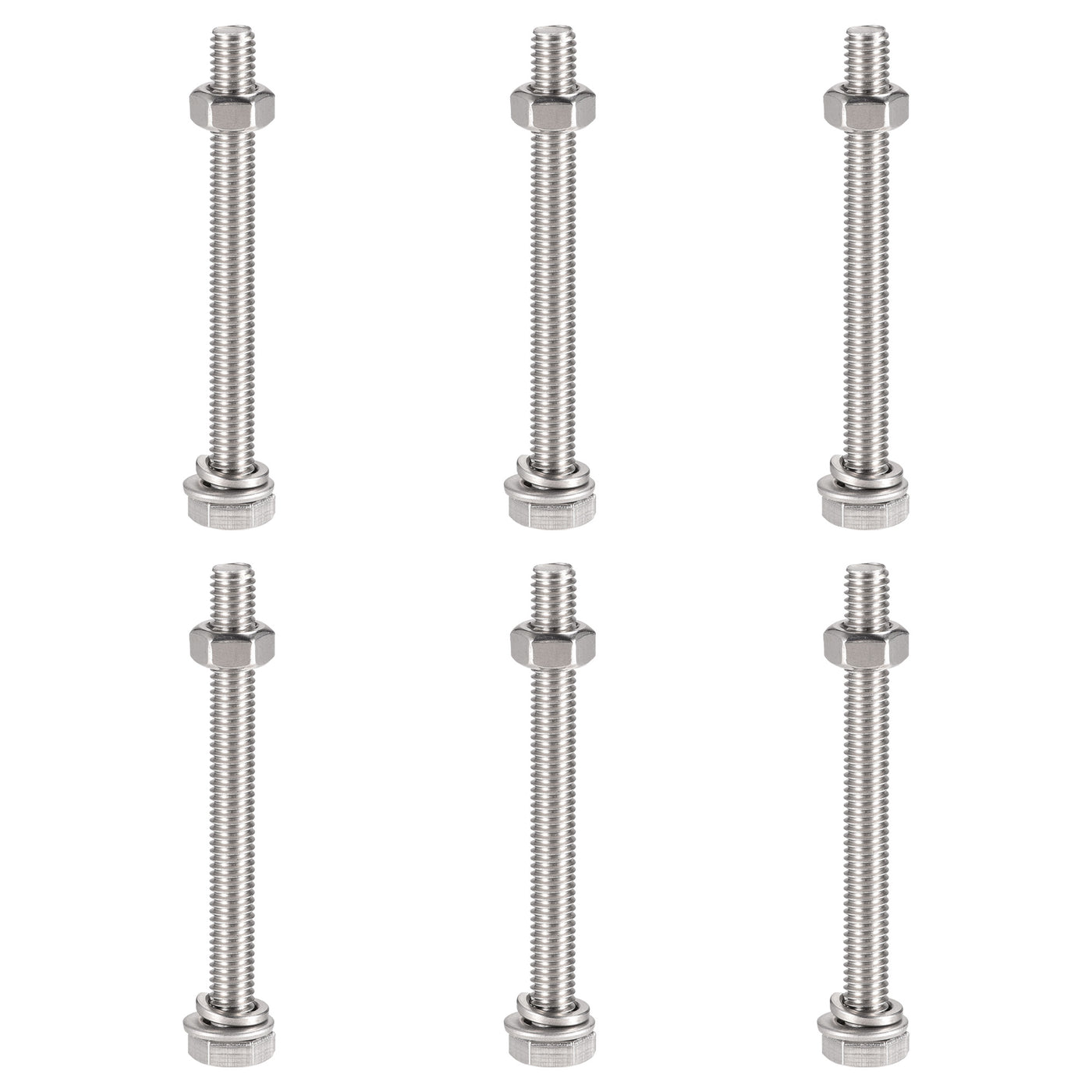 Harfington Hex Head Screws Bolts, Nuts, Flat & Lock Washers Kits, 304 Stainless Steel Fully Thread Hexagon Bolt 6 Sets