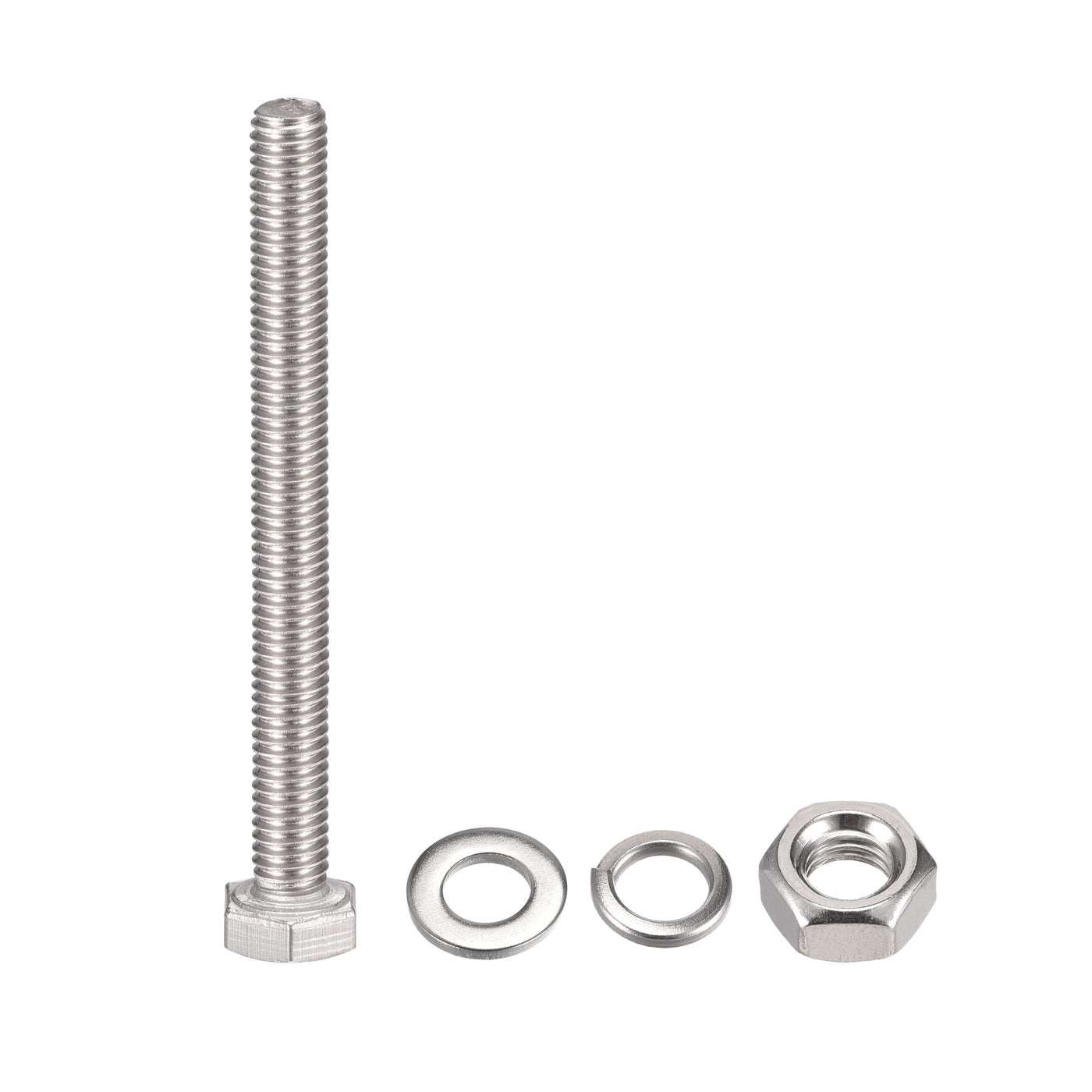Harfington Hex Head Screws Bolts, Nuts, Flat & Lock Washers Kits, 304 Stainless Steel Fully Thread Hexagon Bolt 6 Sets