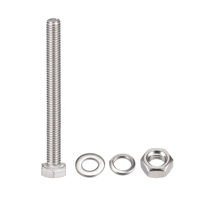 Harfington Hex Head Screws Bolts, Nuts, Flat & Lock Washers Kits, 304 Stainless Steel Fully Thread Hexagon Bolt 6 Sets