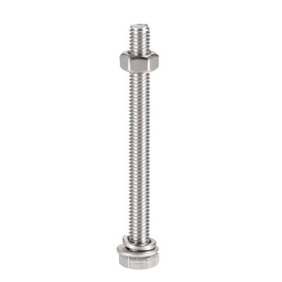 Harfington Hex Head Screws Bolts, Nuts, Flat & Lock Washers Kits, 304 Stainless Steel Fully Thread Hexagon Bolt 6 Sets