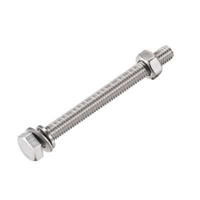 Harfington Hex Head Screws Bolts, Nuts, Flat & Lock Washers Kits, 304 Stainless Steel Fully Thread Hexagon Bolt 6 Sets