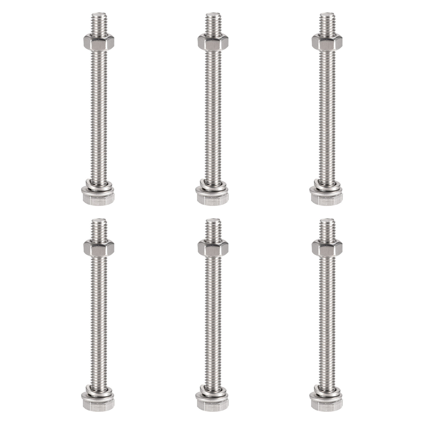 Harfington Hex Head Screws Bolts, Nuts, Flat & Lock Washers Kits, 304 Stainless Steel Fully Thread Hexagon Bolt 6 Sets