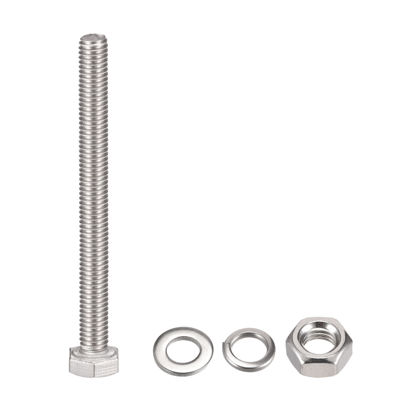 Harfington Hex Head Screws Bolts, Nuts, Flat & Lock Washers Kits, 304 Stainless Steel Fully Thread Hexagon Bolt 6 Sets