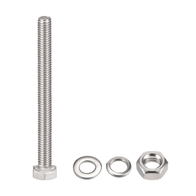 Harfington Hex Head Screws Bolts, Nuts, Flat & Lock Washers Kits, 304 Stainless Steel Fully Thread Hexagon Bolt 6 Sets