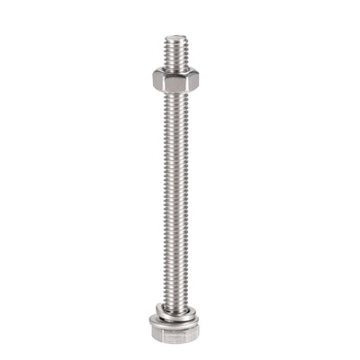 Harfington Hex Head Screws Bolts, Nuts, Flat & Lock Washers Kits, 304 Stainless Steel Fully Thread Hexagon Bolt 6 Sets