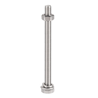 Harfington Hex Head Screws Bolts, Nuts, Flat & Lock Washers Kits, 304 Stainless Steel Fully Thread Hexagon Bolt 6 Sets