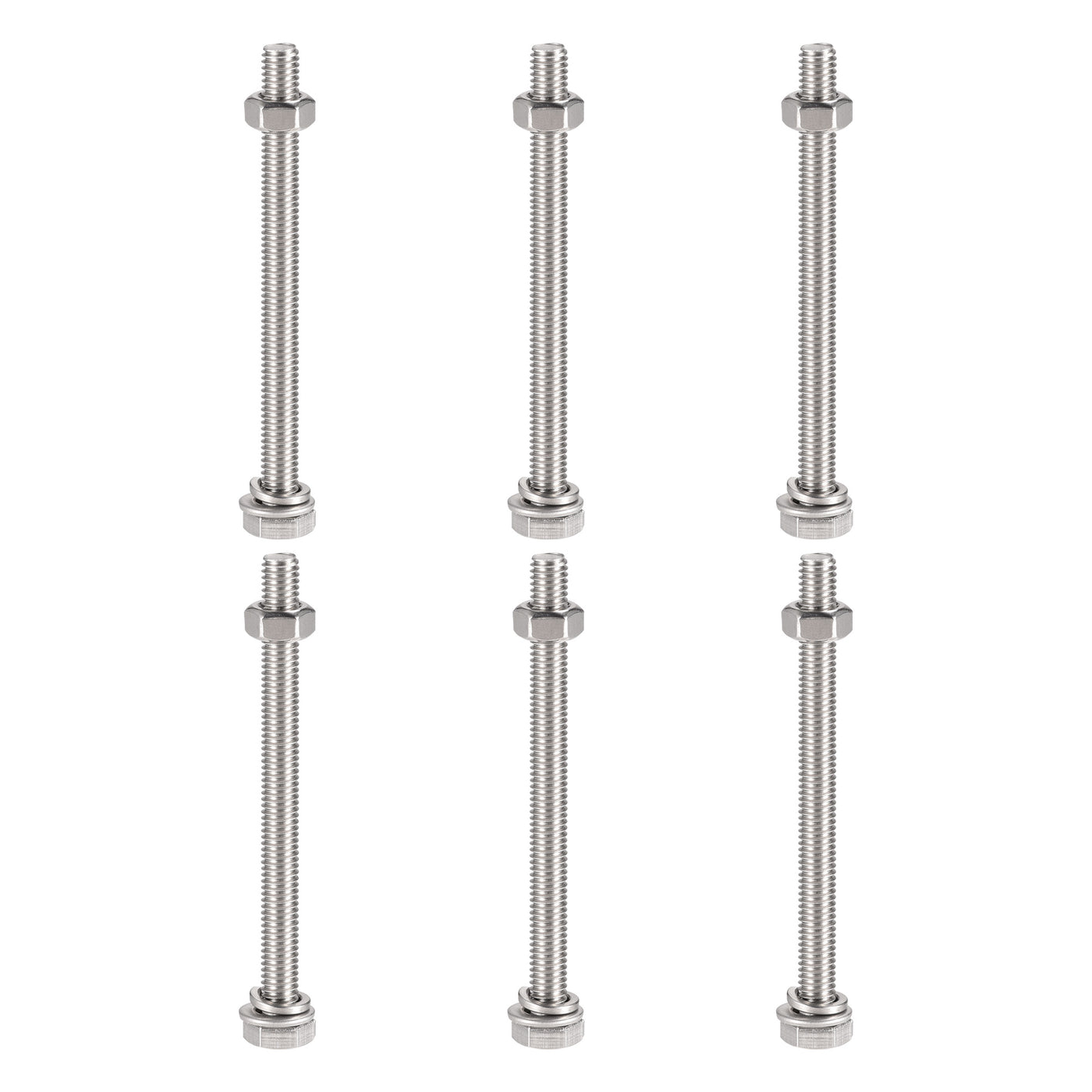 Harfington Hex Head Screws Bolts, Nuts, Flat & Lock Washers Kits, 304 Stainless Steel Fully Thread Hexagon Bolt 6 Sets