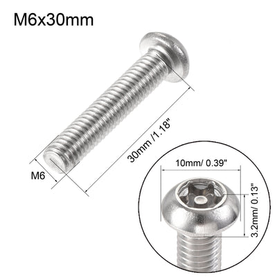 Harfington M6x30mm Torx Security Machine Screw, 20pcs Pan Head Screws Inside Column, with T30 L-Type Wrench, 304 Stainless Steel Fasteners Bolts