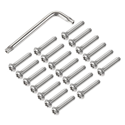 Harfington M6x30mm Torx Security Machine Screw, 20pcs Pan Head Screws Inside Column, with T30 L-Type Wrench, 304 Stainless Steel Fasteners Bolts