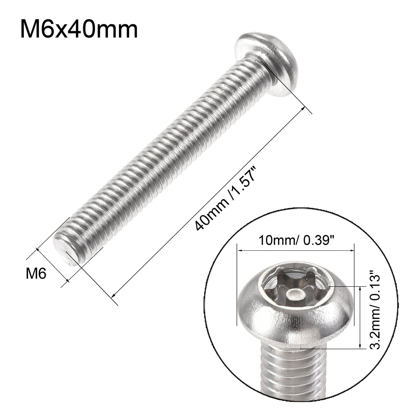 Harfington M6x40mm Torx Security Machine Screw, 20pcs Pan Head Screws Inside Column, with T30 L-Type Wrench, 304 Stainless Steel Fasteners Bolts