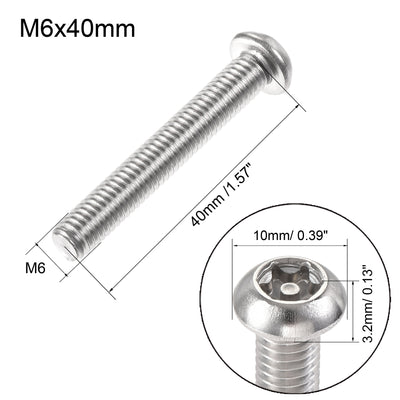 Harfington M6x40mm Torx Security Machine Screw, 20pcs Pan Head Screws Inside Column, with T30 L-Type Wrench, 304 Stainless Steel Fasteners Bolts