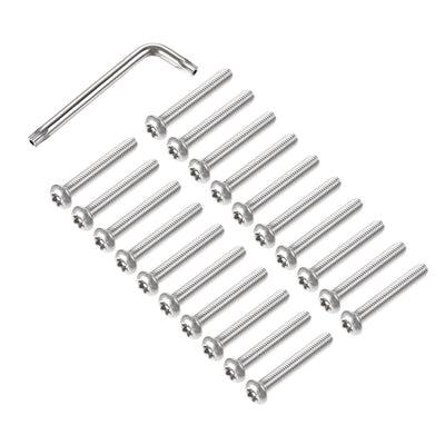 Harfington M6x40mm Torx Security Machine Screw, 20pcs Pan Head Screws Inside Column, with T30 L-Type Wrench, 304 Stainless Steel Fasteners Bolts