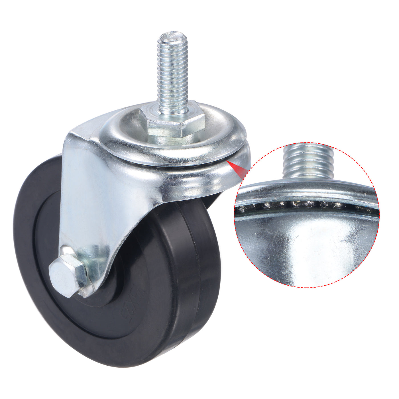 Harfington Swivel Stem Caster 3" Diameter 110Lbs Load Capacity, Rubber, Black, Pack of 4