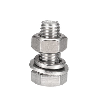 Harfington M10 x 25mm Hex Head Screws Bolts, Nuts, Flat & Lock Washers Kits, 304 Stainless Steel Fully Thread Hexagon Bolts 8 Sets